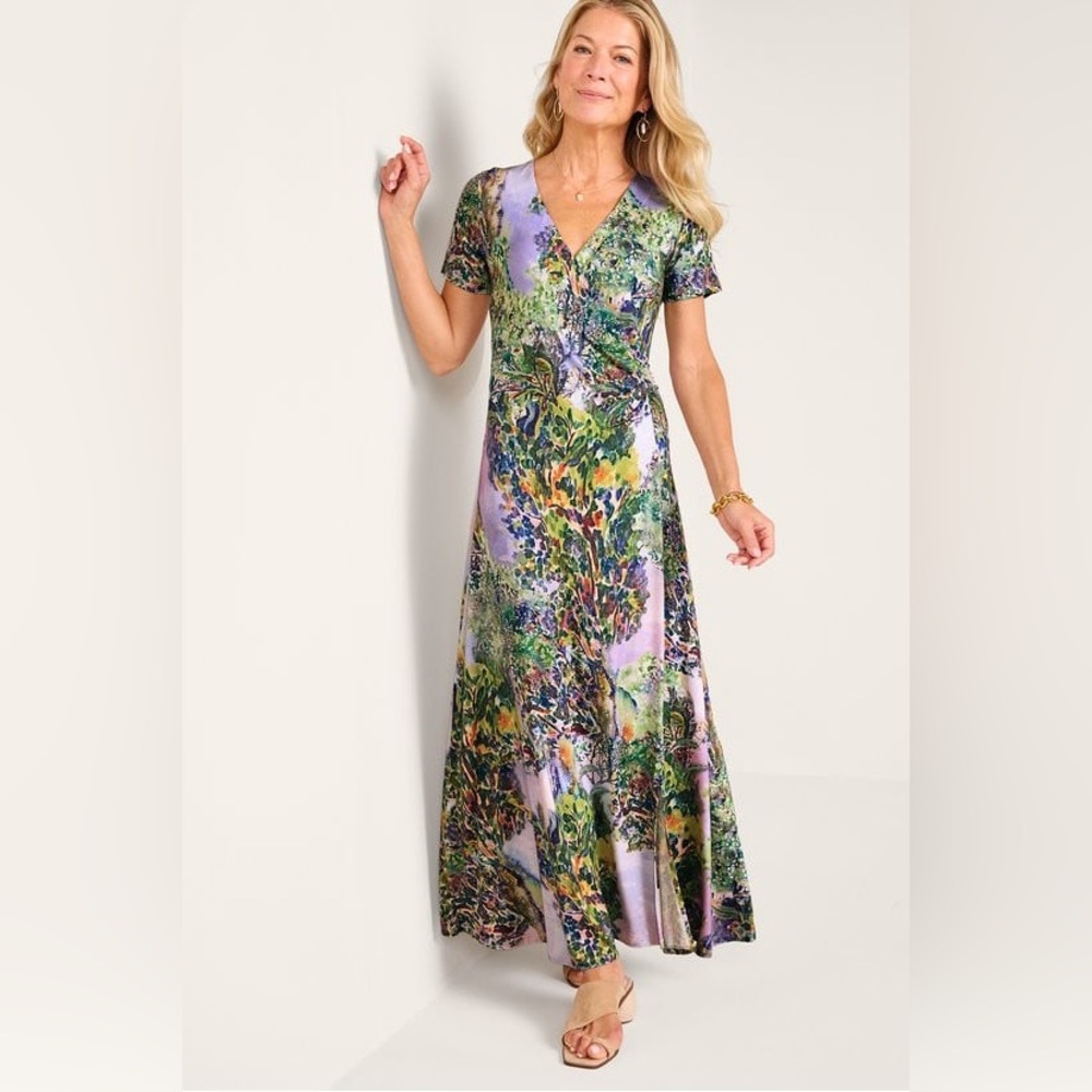Soft Surroundings Joanna Faux Wrap Jersey Dress Joli Jardin Floral Print Size XS - Picture 2 of 9